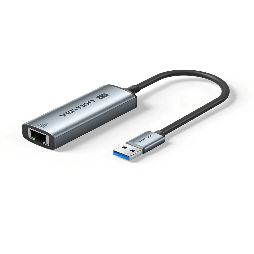 Vention USB-A to 2.5G Ethernet Adapter for fast internet connectivity, sleek design, and durable aluminium alloy shell.