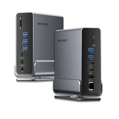 Vention 15-in-1 USB-C MST Docking Station showcasing its multiple ports and sleek design.