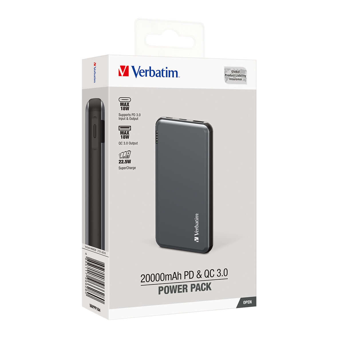 Verbatim 20000mAh 22.5W PD & QC 3.0 Power Pack by Corporate Gift Store Singapore