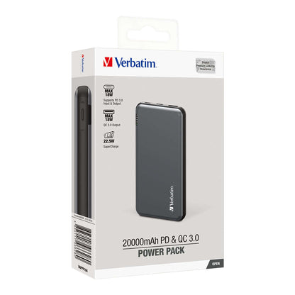 Verbatim 20000mAh 22.5W PD & QC 3.0 Power Pack by Corporate Gift Store Singapore