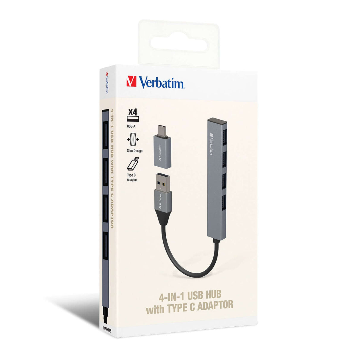Verbatim 4-in-1 USB Hub with Type C Adaptor 66753 by Corporate Gift Store Singapore