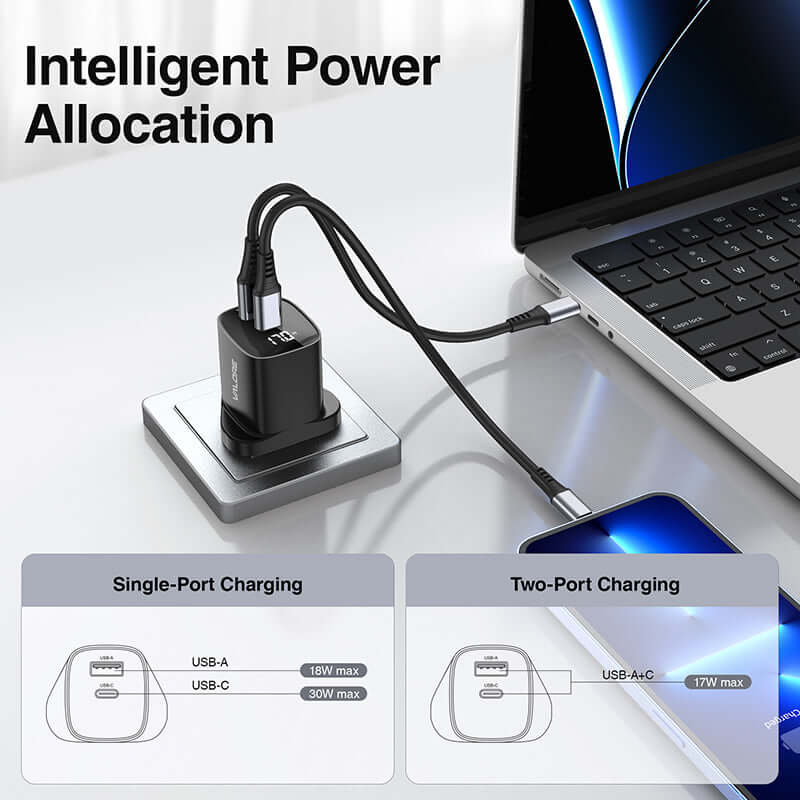 Valore PD30W GaN Wall Charger with Digital Display (PA-001) by Corporate Gift Store Singapore