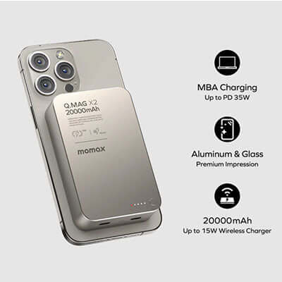 Momax Q.Mag X2 Magnetic Wireless Power Bank 20000mAh - Gen 2 by Corporate Gift Store Singapore