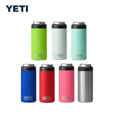 Yeti Rambler® 12 oz Colster® Slim Can Cooler available in multiple colors for outdoor adventures.