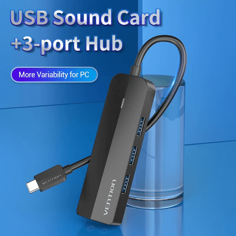 Vention 6-in-1 USB Hub designed for quick data transfer and audio connectivity.