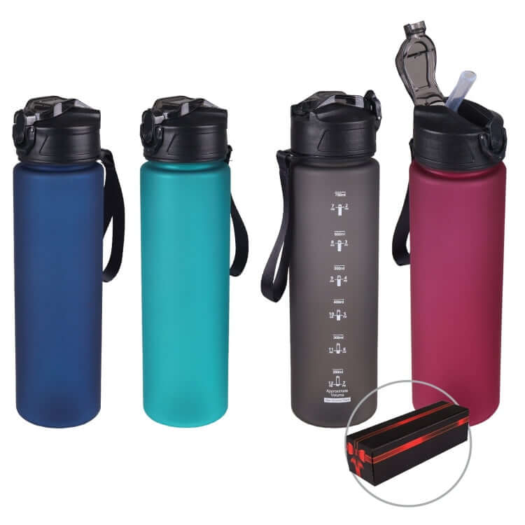 750ml Plastic Sport Bottle in four colors with straw, perfect for hydration and corporate gift.