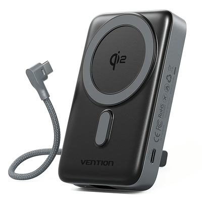 Vention Qi2 10000mAh Power Bank 35W with charging cable, ideal for corporate gift.