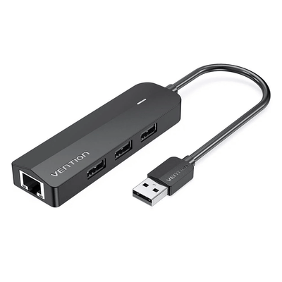 Vention 5-in-1 USB 2.0 Hub with three expansion ports and Ethernet connectivity for seamless data access.