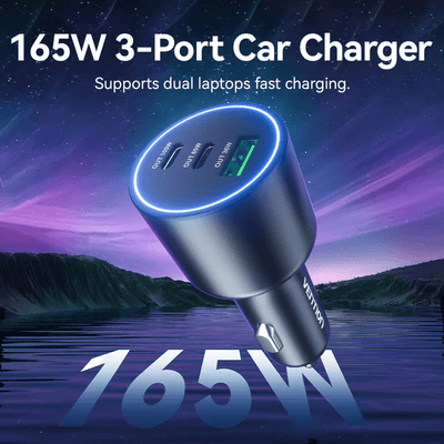 Vention 3 Ports USB C+C+A Car Charger in a sleek design, supporting fast charging for multiple devices while on the go.