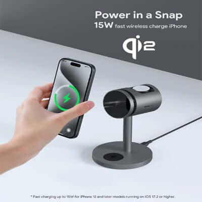 AUKEY LC-MC311A MagFusion 3-in-1 Qi2 15W Magnetic Wireless Charger MFI Certified with Active Cooling System Corporate Gift Singapore
