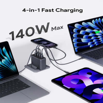 Aukey PA-C6 Comet Mix 4 140W PD 4-Port GaN Wall Charger with PPS for Laptop & Mobile Corporate Gift Singapore
