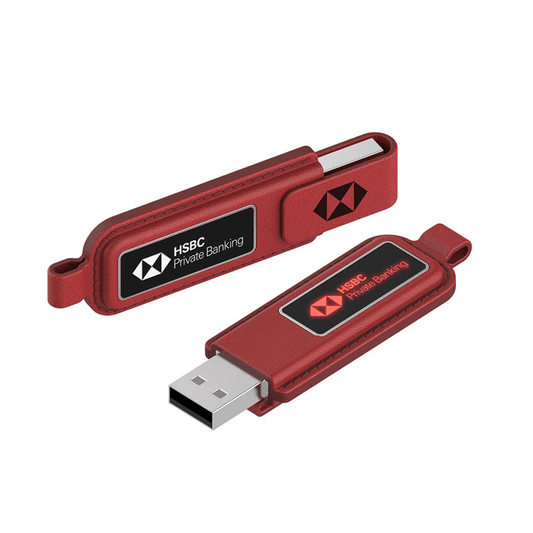 Leather Swivel USB Flash Drive with LED Logo by Corporate Gift Store Singapore