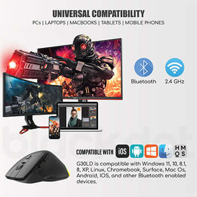 Blackdot Rechargeable Office & Gaming Silent Dual Mode Wireless Ergonomic Mouse with RGB Backlit by Corporate Gift Store Singapore