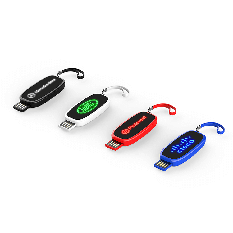 Oval Slider USB Flash Drive with Strap and LED Logo by Corporate Gift Store Singapore