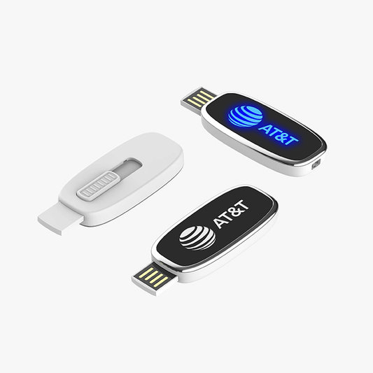 Oval Slider USB Flash Drive with Strap and LED Logo by Corporate Gift Store Singapore