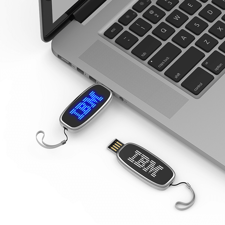 Oval Slider USB Flash Drive with Strap and LED Logo by Corporate Gift Store Singapore