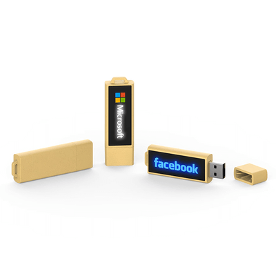 Rectangular Wooden USB Flash Drive with LED Logo