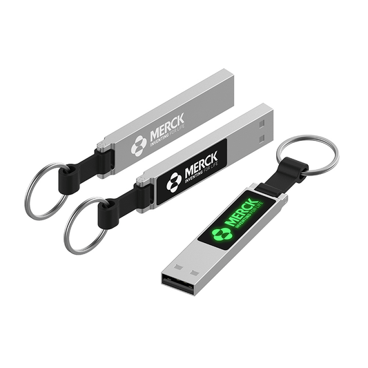 Rectangular USB Flash Drive with Keyring Strap and LED Logo by Corporate Gift Store Singapore