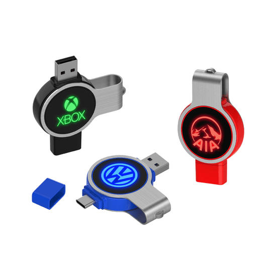 Round Swivel USB OTG Flash Drive with LED Logo by Corporate Gift Store Singapore