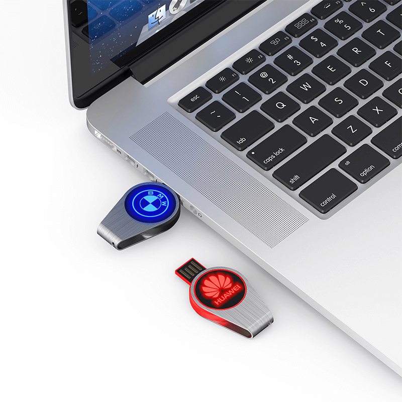 Round Swivel USB Flash Drive with LED Logo by Corporate Gift Store Singapore