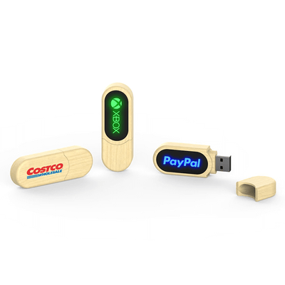 Round Wooden USB Flash Drive with LED Logo