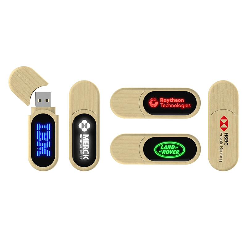 Round Wooden USB Flash Drive with LED Logo by Corporate Gift Store Singapore