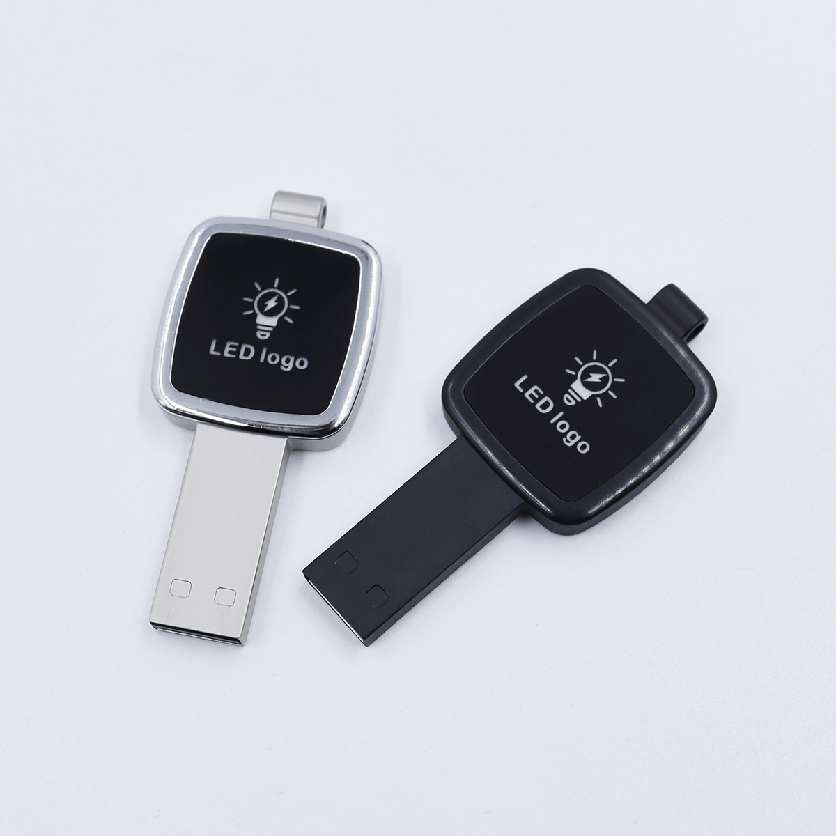 Square Shaped USB Flash Drive with Keyring and LED Logo by Corporate Gift Store Singapore