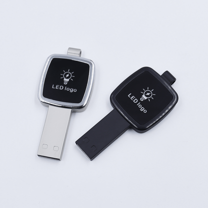 Square Shaped USB Flash Drive with Keyring and LED Logo by Corporate Gift Store Singapore