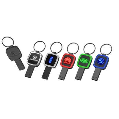 Square Shaped USB Flash Drive with Keyring and LED Logo