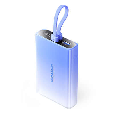 Vention 10000mAh Power Bank 22.5W LED Display with blue color and USB output for portable charging