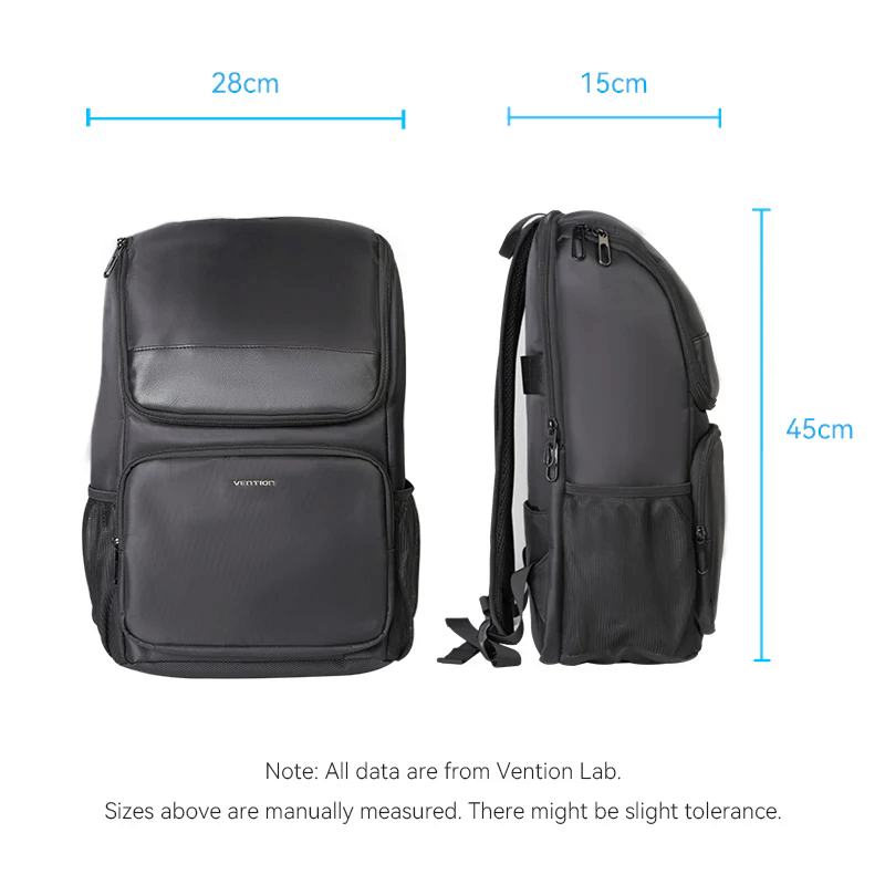 Vention Laptop Backpack 19L dimensions image showing sizing 45cm x 28cm x 15cm, ideal for corporate gift.