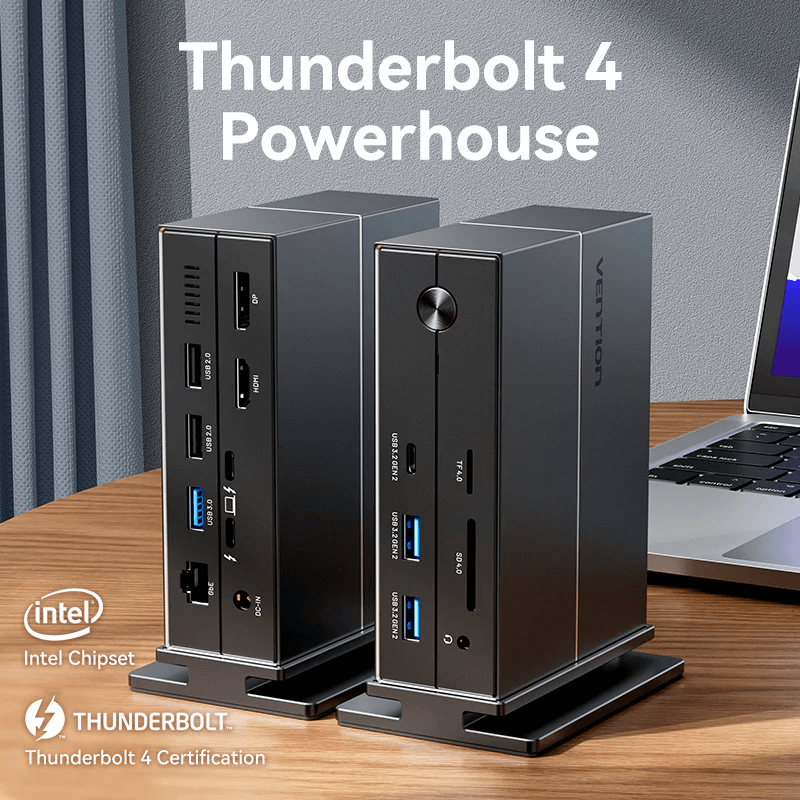 Vention 14-in-1 Thunderbolt 4 Docking Station featuring multiple ports for enhanced connectivity and performance.