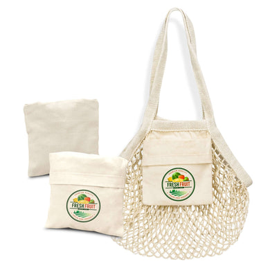Cotton Mesh Foldaway Tote Bag - Small with slip pocket, reusable and compact design for everyday use