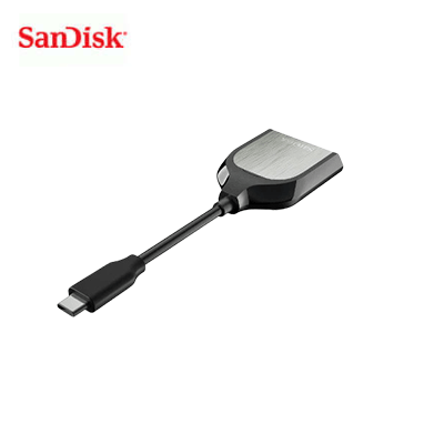 SanDisk SDDR-409 Extreme PRO SD UHS-II USB-C Card Reader/Writer with connector for fast file transfers.