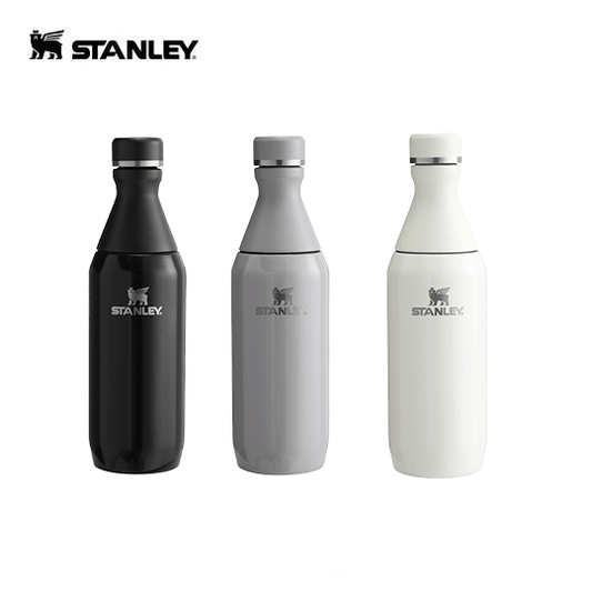 STANLEY All Day Slim Bottle 20oz in black, gray, and white colors for sustainable hydration.
