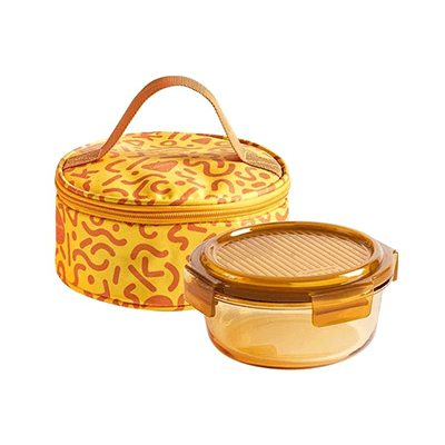 LocknLock Rhine Dynamic Amber Round Glass Lunch Box 2pcs Set by Corporate Gift Store Singapore