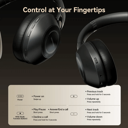 Vention Wireless On-Ear Headphones SoundMate control panel with buttons for seamless operation and music management.