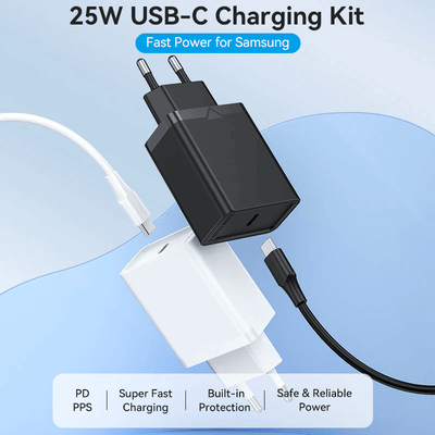 Vention 1-Port USB-C Wall Charger 25W with multiple charging features for efficient power-ups.
