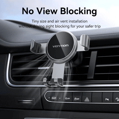 Vention Tiny Car Phone Mount installed in vehicle air vent for hands-free navigation without view blocking.