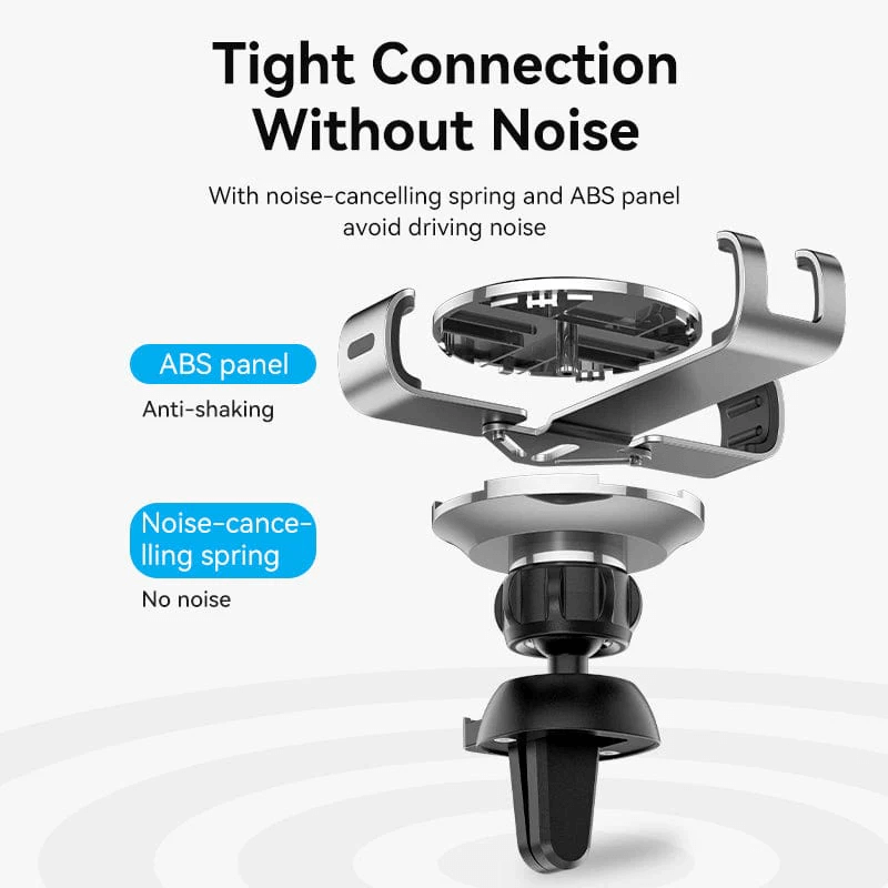 Vention Tiny Car Phone Mount showing tight connection without noise and anti-shaking ABS panel for hands-free navigation.
