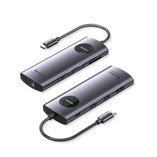 Vention 10-in-1 USB-C MST Docking Station with multiple ports and sleek design.