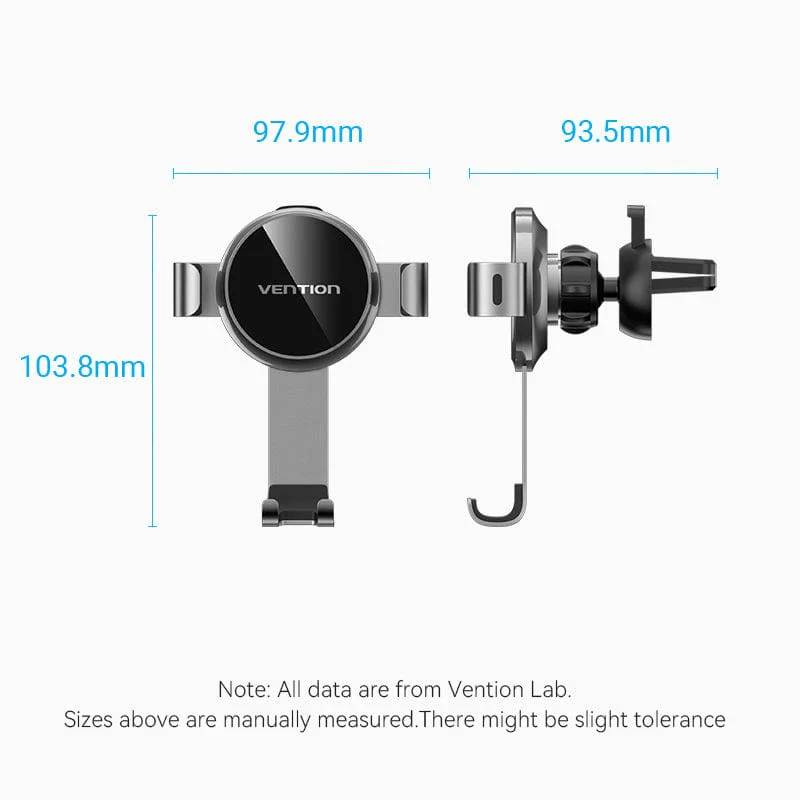 Vention Tiny Car Phone Mount dimensions with measurements for secure installation and usage.