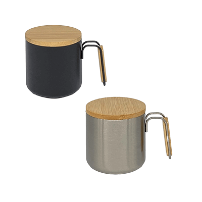 Stainless Steel Mug With Handle and Bamboo Lid by Corporate Gift Store Singapore