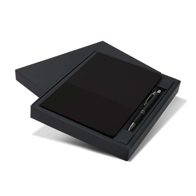 Harvard Notebook and Pen Gift Set presented in an elegant black box with a sleek pen.