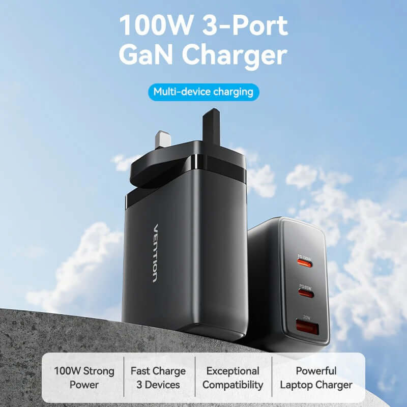 Vention 3-Port USB (C+C+A) GaN Charger (100W/65W/30W) UK-Plug by Corporate Gift Store Singapore