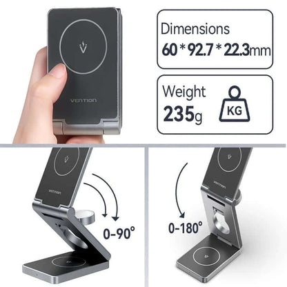 Vention 3-in-1 15W Wireless Charger Stand with MagSafe by Corporate Gift Store Singapore