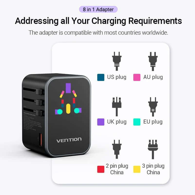 Vention 3-Port GaN USB A/C Universal Travel Adapter by Corporate Gift Store Singapore