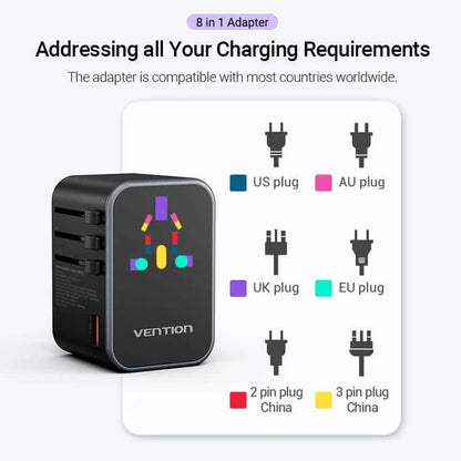 Vention 3-Port GaN USB A/C Universal Travel Adapter by Corporate Gift Store Singapore