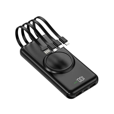 Wireless Powerbank with 4 Built-in Cables and Digital Display by Corporate Gift Store Singapore