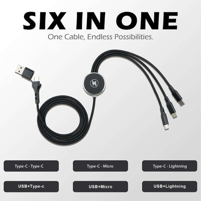 6 in1 Fast Charging Cable With LED Logo by Corporate Gift Store Singapore